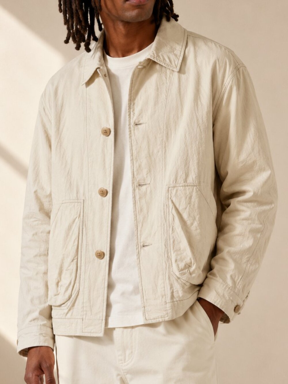 Folk Prism Crinkled Cotton Poplin Jacket Stone Natural Size 3 Medium